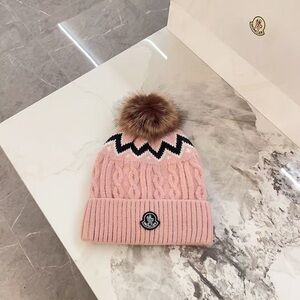 Moncler Pink Knit Beanie with Pom Pom